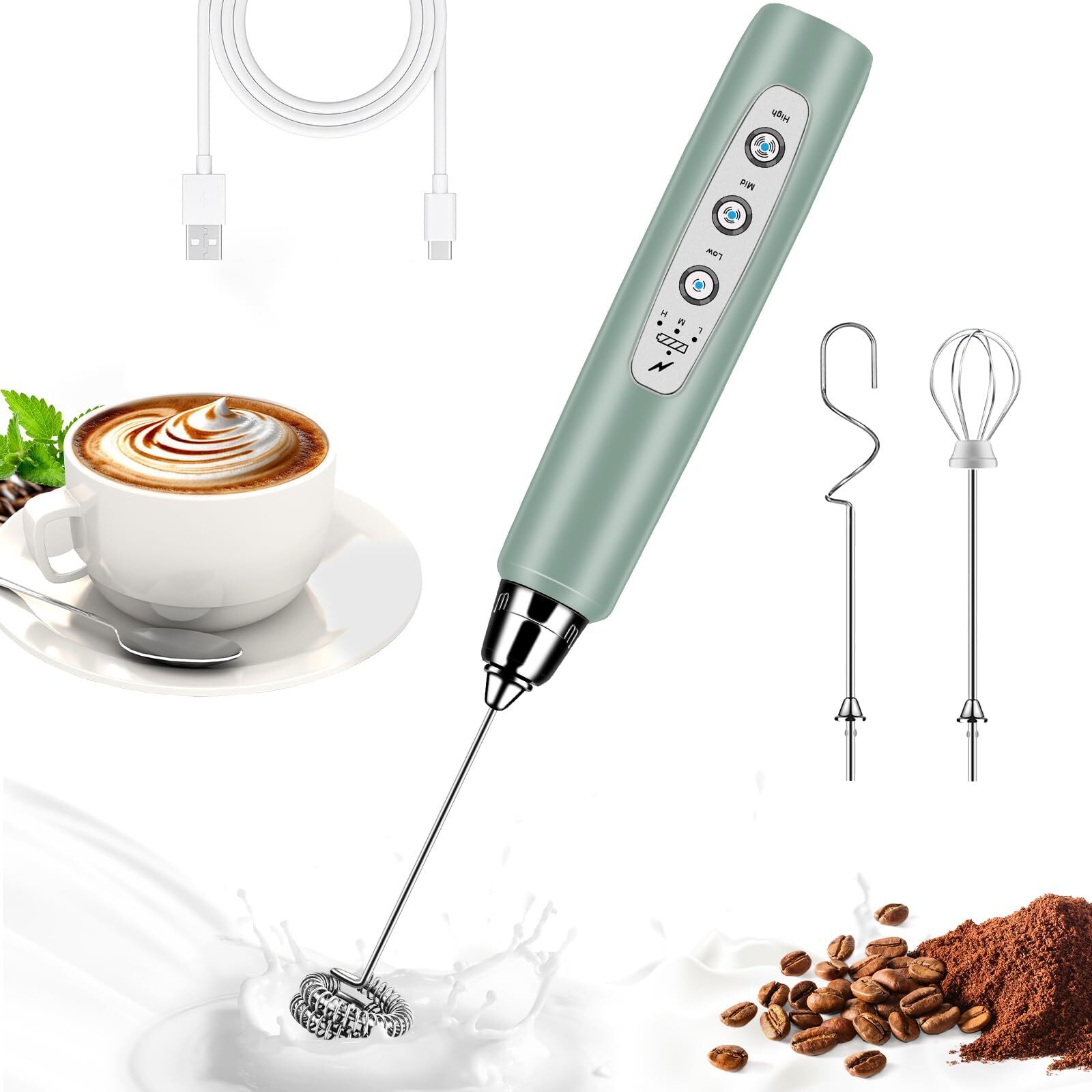 Milk Frother Handheld for Coffee, Electric Whisk 3 Speed Adjustable, Drink Mi...-image