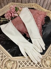 Antique 1940s-1950s Ladies White Gloves Rhinestone Trim C