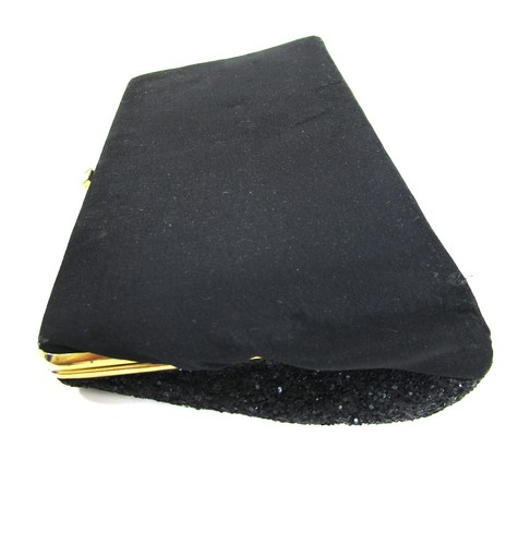 Vintage 60s 70s Convertible Chain Clutch Purse Black Glitter Sparkle - Picture 4 of 6