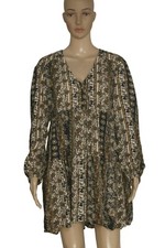 Urban Outfitters Printed Buttondown Long Sleeve Black Babydoll Tunic Dress New M