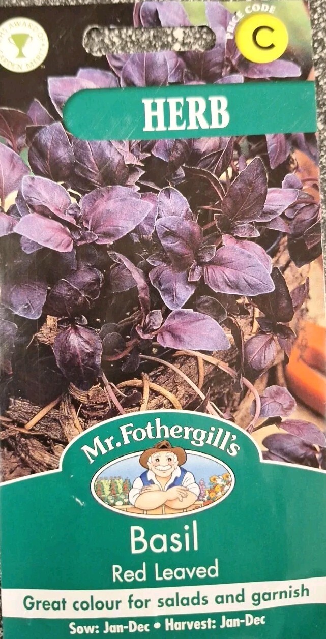 Basil red leaved 300 fresh seeds    basil seeds    herb seeds    mr fothergills