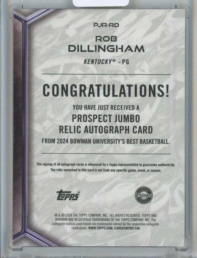 Rob Dillingham 2024 Bowman Best University Patch Auto /49 #PJR-RD - Image 2 of 2