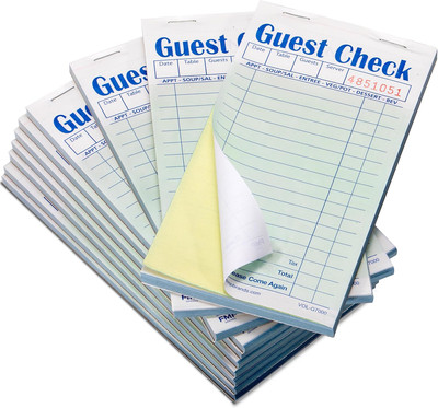 500 Sheets 2-Part Carbonless Guest Check Pads for Restaurants & Cafes