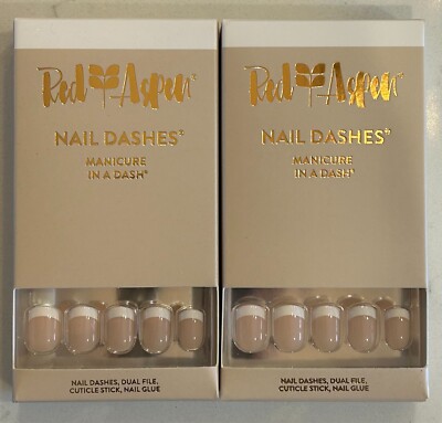 Red Aspen Nail Dashes Press-On Nails Nell's French Tip Manicure Short Square (2)