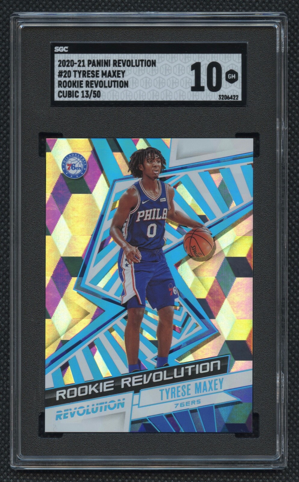 2020-21 Panini Revolution Tyrese Maxey 13/50 Cubic SGC 10 Gem Mint