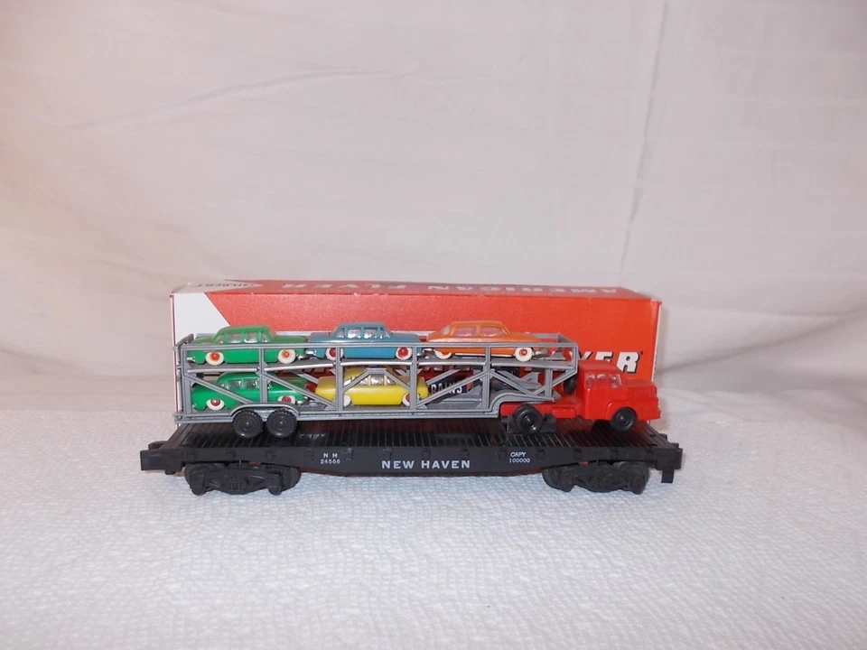 AMERICAN FLYER 24566 NICE NEW HAVEN FLAT CAR & AUTO TRANSPORT LOAD LOT #X-93 - Image 2 of 4