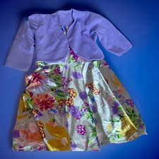 Girls Purple Multicolor Floral Fit Flare Dress Knee Length 3/4 Sleeve Jacket