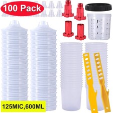 100 Pack Disposable Paint Spray Gun Cup Liners Lid System Kit 20oz 600ml Cups