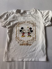 Disney Mickey  Minnie Girls White Graphic Print Cotton T-Shirt Size 120 Glitter