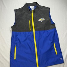 Champion Vest Mens Medium Blue Gray Sleeveless Full Zip Athletic Logo