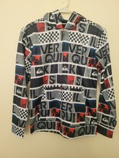 New Quiksilver Logo Retro Zip Full Hoodie Jacket Youth Brown Fleece Boys M 12