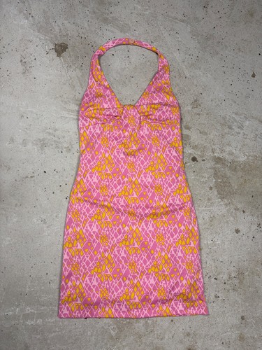 Vintage 2000s Versace Jeans Couture Halter Mini Dress Pink Print IT 40