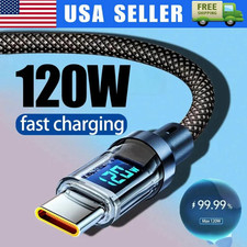 120w Super Fast USB Type-C Charging Braid Phone Charger Lead with Display LOT