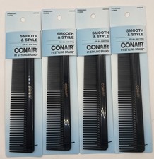 Set of 4 Conair Smooth  Style Dressing Combs - Black Plastic Hair Combs 93504Z