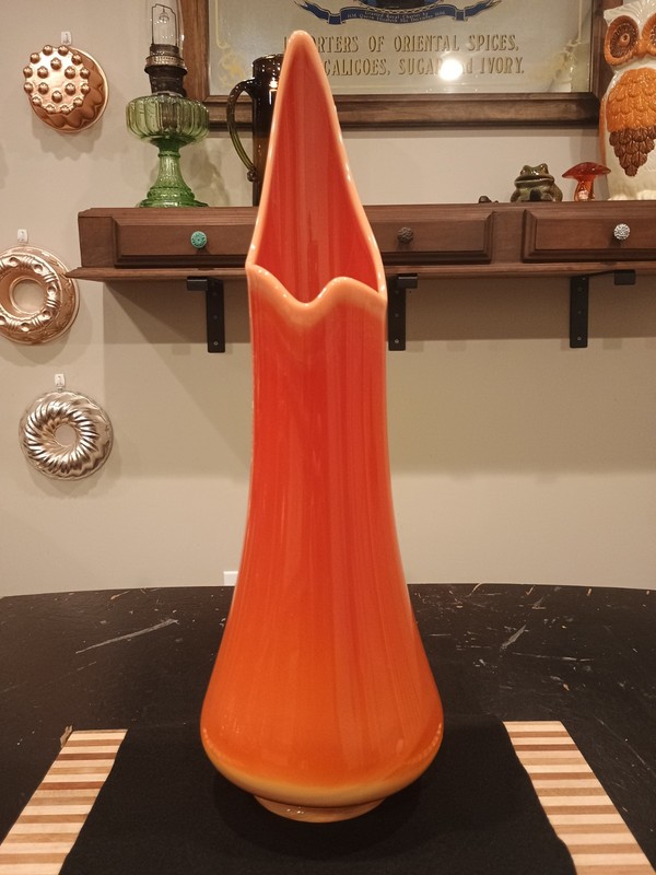 Vintage Mid-Century LE SMITH 21.5" Bittersweet Orange Smoothie Swung Glass Vase 