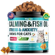 Cat Calming Treats - 500 Crunchy  Creamy Cat Chews with Melatonin, Chamomile...