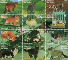 Antigua 1995 - Cats - Sheet of 12 Stamps - Scott #1918 - MNH