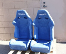 2pc Recaro Sr7 Style Blue Suede Reclinable Bucket Seats Pair