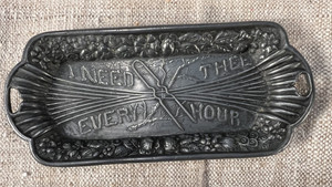 VTG/ATQ Silver Plated Hairpin Tray "I Need Thee Every Hour" 5 1/2 in x 2 1/2 in