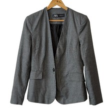 Zara Women  s Houndstooth Blazer Size 6 Gray Black Tailored Career Jacket