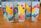 Vintage Set Of 6 Federal Frosted Glass Tom Collins Tumbler Summer Fruit
