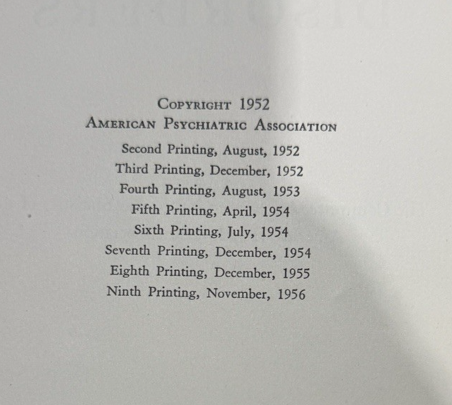RARE First DSM 1 Diagnostic & Statistical Manual Mental Disorders