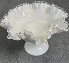 Fenton Milk Glass Silver Crest Bowl Pedestal Ruffled Flared 8" across Candy Dish