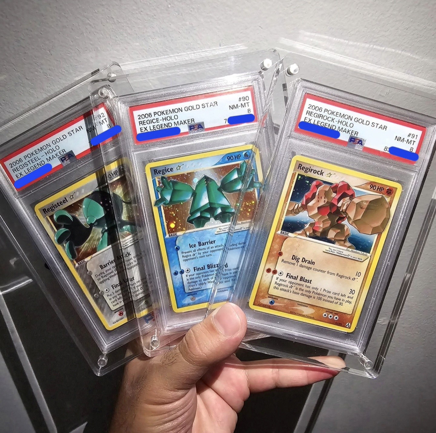 Pokemon Regice Gold Star, Regirock Gold Star w/swirl, Registeel Gold Star PSA 8