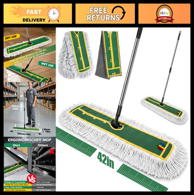 42'' Heavy Duty Commercial Dust Mop - Large Flat Mop with Long Handle & 2 Pads fo