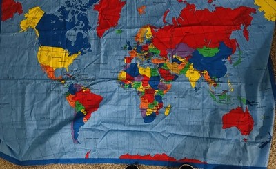 Vtg Rare World Map Fabric Traditions 1998 N.T.T. Inc Fabric panel