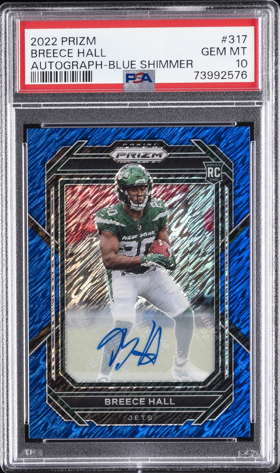 2022 PANINI PRIZM AUTO-BLUE SHIMMER #317 BREECE HALL 22/25 PSA 10