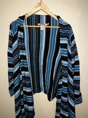 Beyond Threads Alpaca Blue Stripe Cardigan Sweater Size Medium made in peru