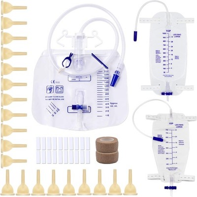 External Male Catheters Kit with 2 Leg Bags 750mL & 1000mL, Overnight 2000mL ...