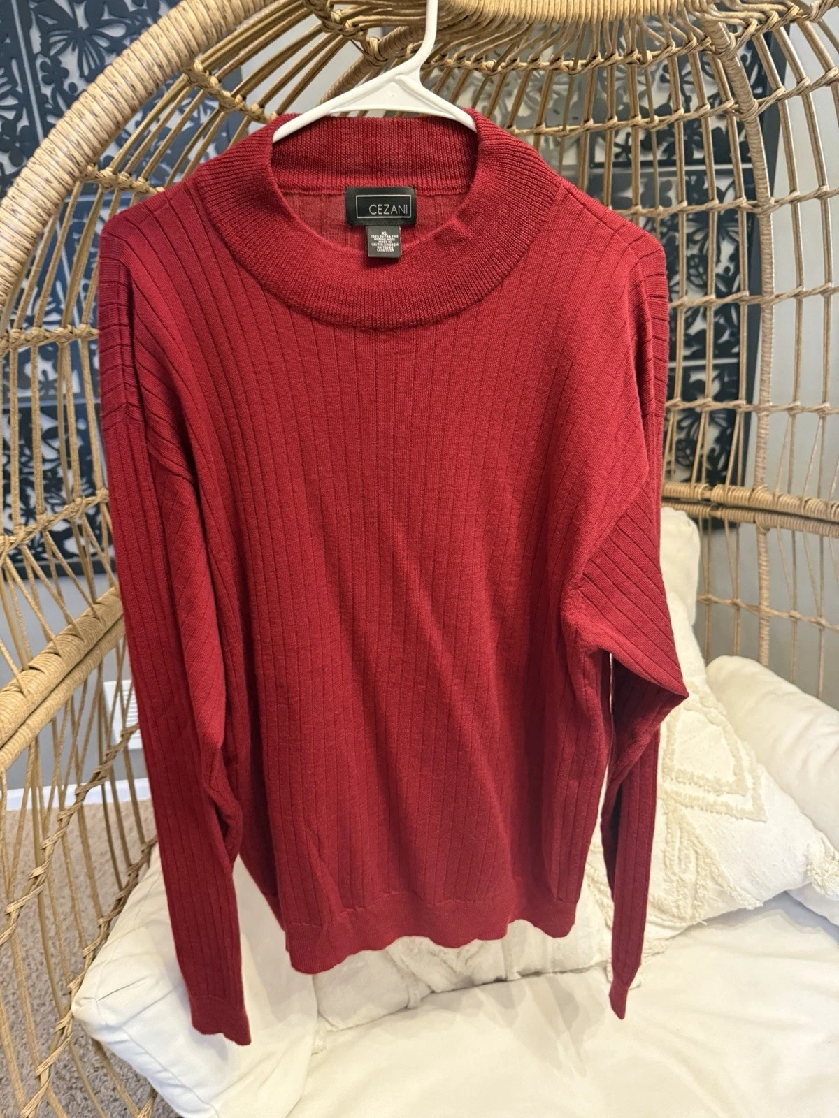 Cezani Sweater Adult XL Red Mock Neck 100% Extra Fine Merino Wool Pullover Top