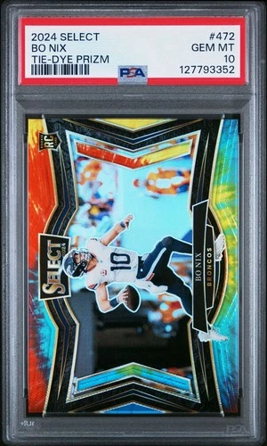 2024 Panini Select Bo Nix Field Level Tie-Dye Prizm RC /25 #472 Broncos PSA 10