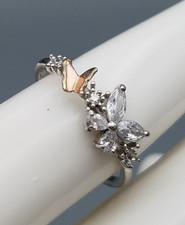 Vintage Butterflies Flowers Clear CZ Sterling Silver 925 Ring Size 7