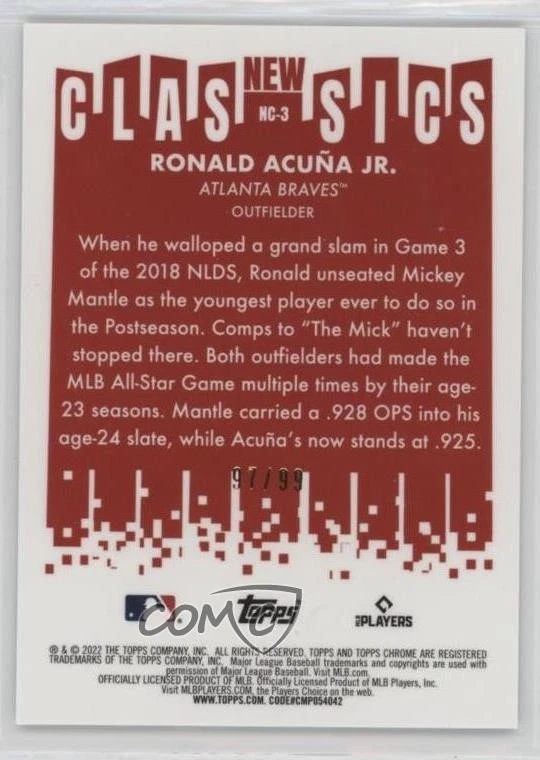 2022 Topps Chrome New Classics Green Refractor /99 Ronald Acuna Jr Acuña #NC-3 - Image 2 of 2