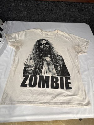 Rob Zombie No F***s Given Ever Size Large White T Shirt Rock Metal Music Stained