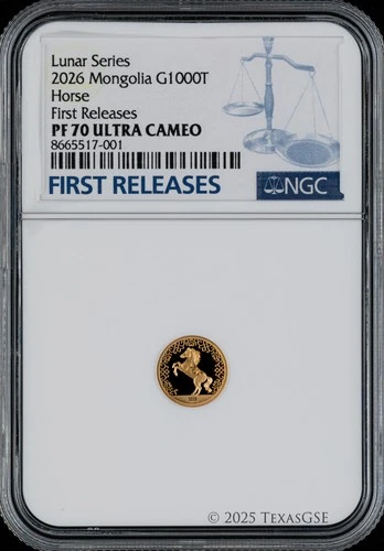 2026 Mongolia Gold 1000tog 0.5g Year of the Horse NGC PF70 First Release