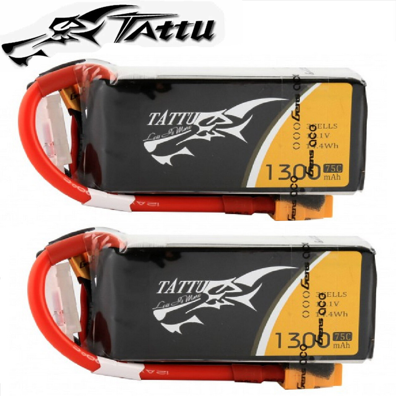 2X Tattu 1300mAh 75C 3S Lipo Battery Pack With XT60 Plug For FPV RC Helicopters