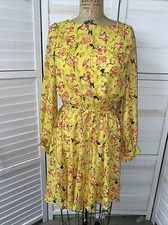 Halogen Yellow Floral Dress Women's M Long Sleeve New W/ Tags
