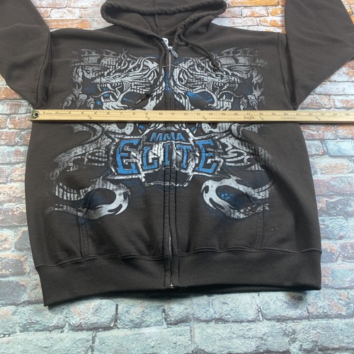 Vintage MMA Elite Hoodie Adult M Brown Full Zip Y2K Dragon Cyber Goth Mens - Picture 7 of 11