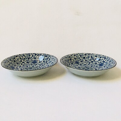 2 Japan Porcelain Japanese Bowl Serving Bowl White w Blue flower Made In Japan 