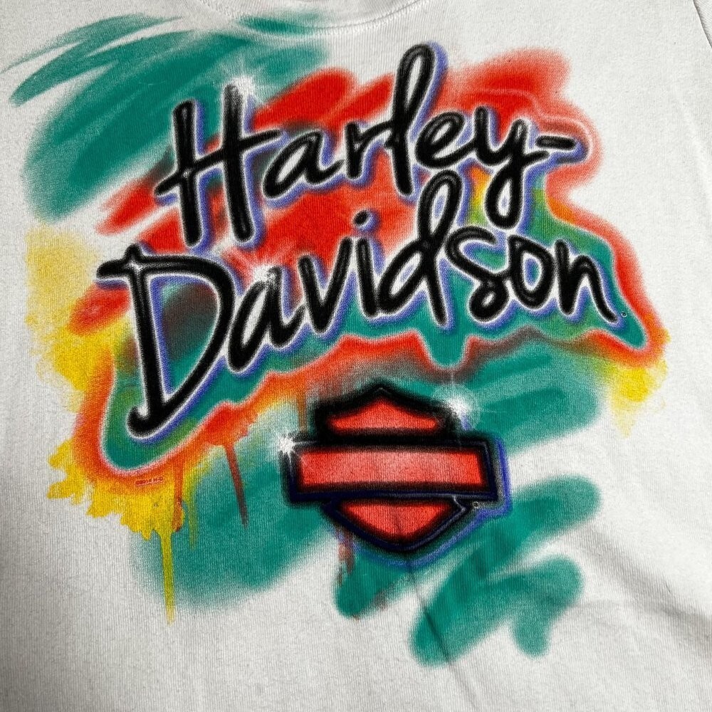 Harley Davidson Spray Paint Graffiti TShirt Y2K Wome… Gem