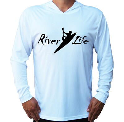 River Life Kayak Rafting UV Protected UPF 50 Long Sleeve T-Shirt Hood WaterSport