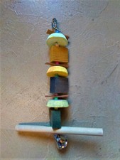 Swinging bird perch, calcium  wood block chew toy 13" long/new 