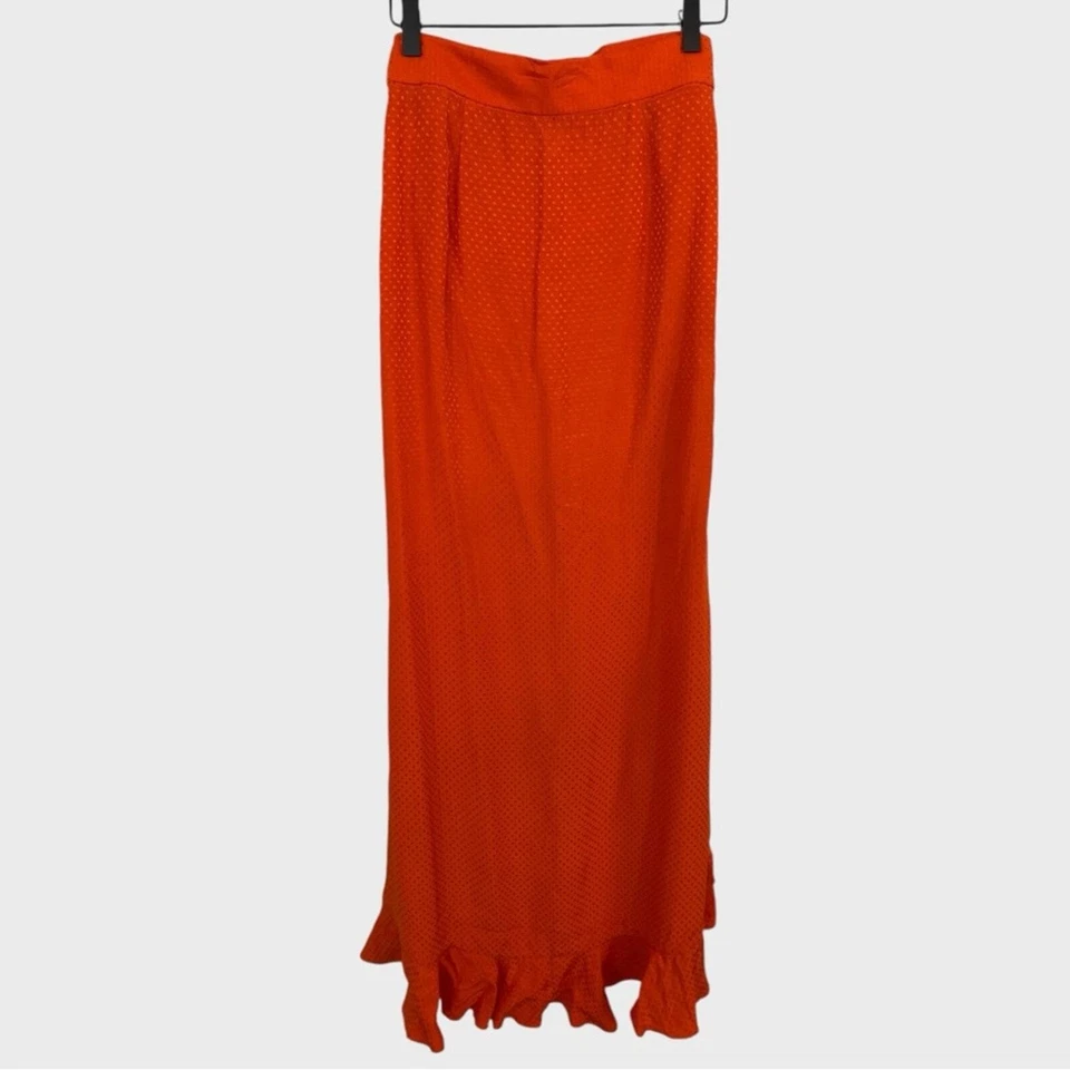 Jay Godfrey Orange Dot Ruffle Hem Hi Low Maxi Skirt with Tie Belt Size 4 - Image 2 of 4