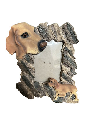 Vintage Hound Hunting Dog  3D Dog Head & Dog on Resin Wood Man Cave Photo Frame