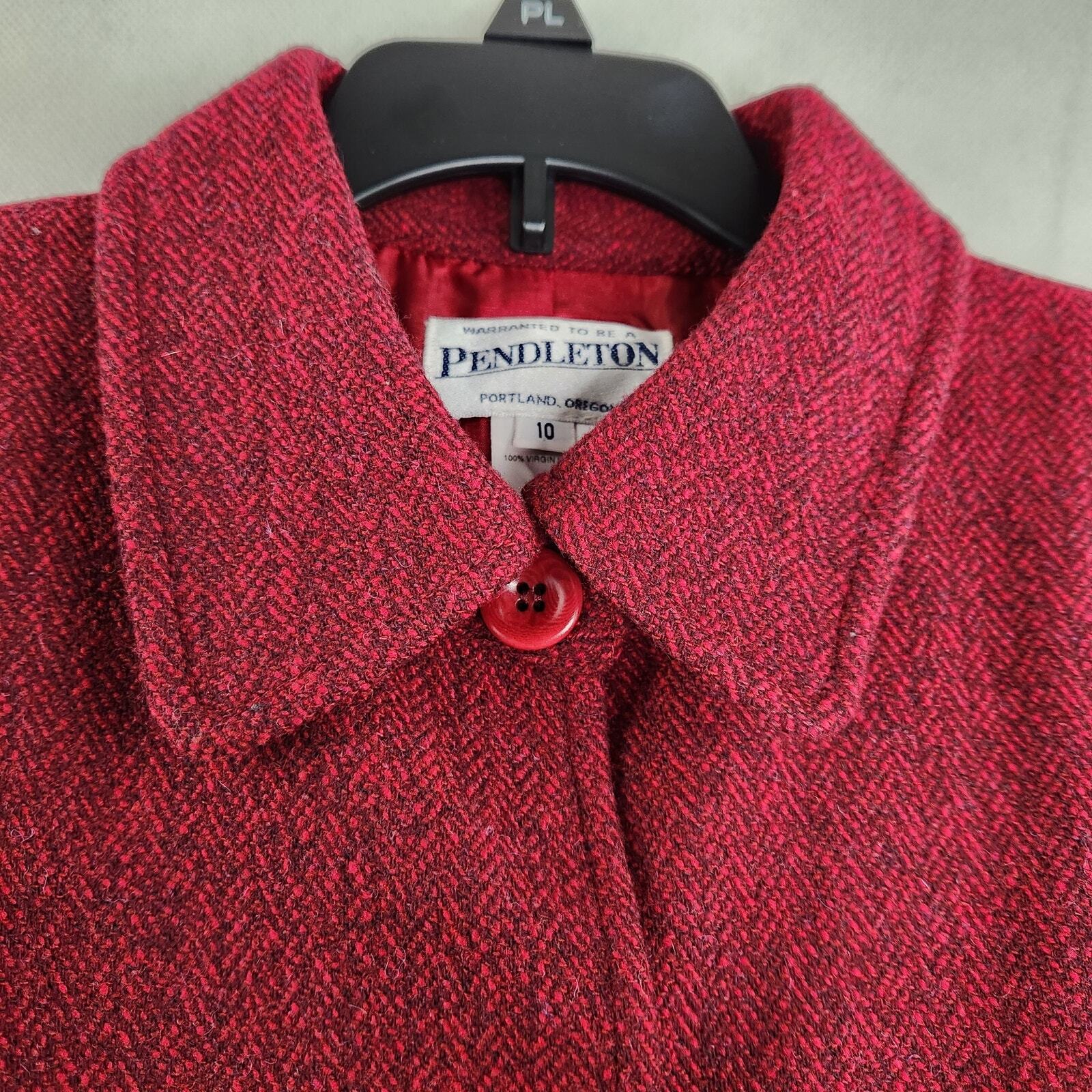 Pendleton 10 Red Herringbone Wool Button Down Bla… - image 2