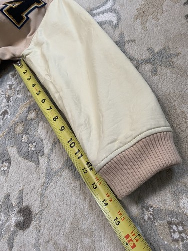 ZARA Girls Varsity Baseball Jacket Bomber Cream Blush SZ 10years Leather Sleeve - Picture 16 of 22